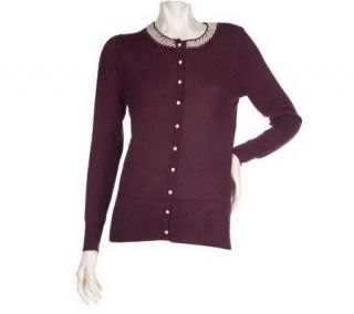 Dialogue Jewel Neck Sweater with Crochet Pearl Detail   A94443