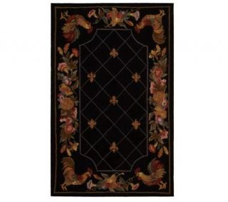 Royal Palace Hand Hooked Rooster Fleur de Lis 3X5 Wool Rug
