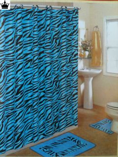 Turquiose Zebra Bathroom Set Bath Mat Contour Rug Fabric Shower