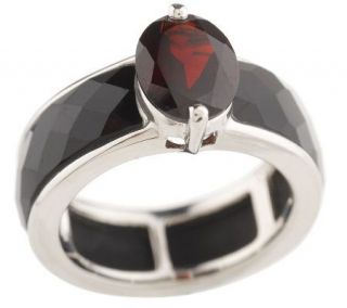 Sterling Faceted Onyx & 1.40 ct Oval Garnet Band Ring —