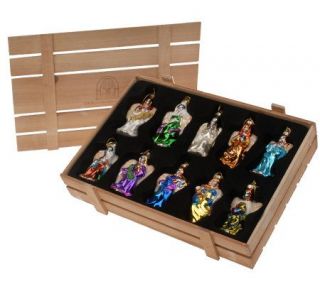 Thomas Pacconi Set of 10 Blown Glass Angel Ornaments with Wooden Box 
