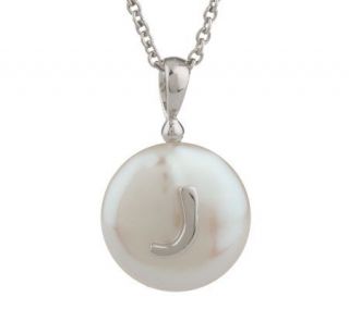 Honora Sterling Cultured Pearl Coin Pendant with Initial   J153945