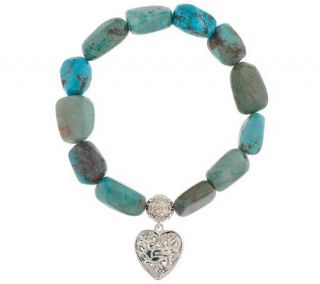 Sterling Turquoise Nugget StretchBracelet w/ Heart Charm —