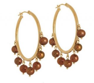 Cultured Freshwater Pearl Hoop Dangle Earrings 14K Gold —