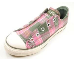 Converse Girls Pink Green White Plaid All Star Shoes Slip on in