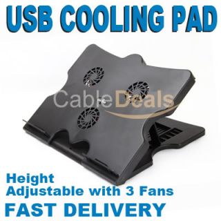  ADJUSTABLE FOLDING USB 3 FAN COOLER COOLING PAD LAPTOP NOTEBOOK STAND