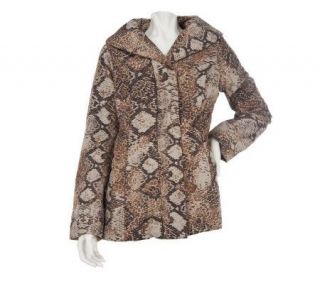 Dennis Basso Animal Print Quilted Coat with Faux Fur Lining — 