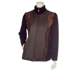 Bob Mackies Embroidered Leather Jacket w/ Knit Sleeves —