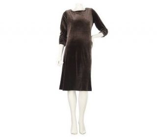 Susan Graver Velvet Swing Dress with 3/4 Ruched Sleeves   A219050