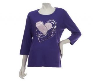 Quacker Factory Spiral Hearts 3/4 Sleeve T Shirt —