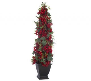 36 Holly Berry Twig Tree with Square Wooden Pot by Valerie —