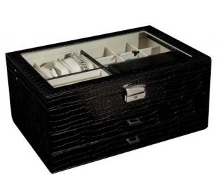 Mele & Co. Alana Glass Top Jewelry Box in Black Faux Croco