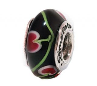 Prerogatives Sterling Black and Red Flower Glass Bead —