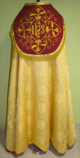 New GOLD Benediction Roman COPE & Stole Set IHS (CV_D4F) French