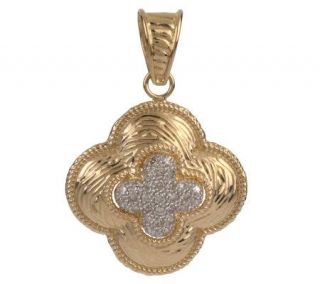 Textured Finish Clover Shaped Pendant with Diamonds 18K Gold