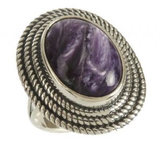 Southwestern Sterling Charoite Ring w/Rope Detail —