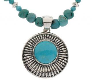 As IsSterling Turquoise Circl e Pendantw/Bead Necklace —