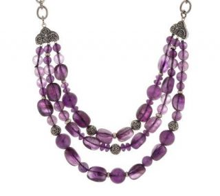 As Is Artisan Crafted Sterl.3 Strand Amethyst Bead Necklace