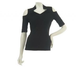 George Simonton Milky Knit Cold Shoulder Top with Seam Detail