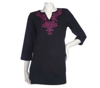 Quacker Factory 3/4 Sleeve Embroidered Butterfly Tunic —