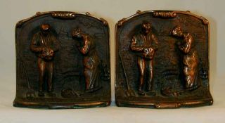  Bronzed Cast Iron Bookends Image of a Couple Praying in the Field