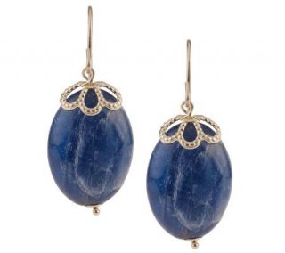 As Is Oval Kyanite Bead Dangle Earrings 14K Gold   J269355