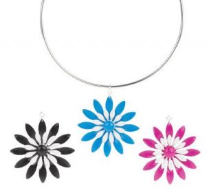 Set of 3 Interchangeable Flower Pendants on Wire Necklace —