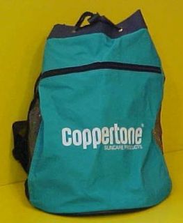 Coppertone Suncare green round vinyl nylon mesh beach bag backpack
