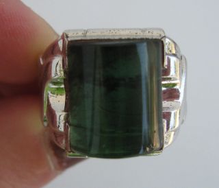 Deco Clark Coombs Sterling Green Moss Agate Mens Ring