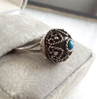 Vintage Mexican Silver Sterling Turquoise Poison Ring
