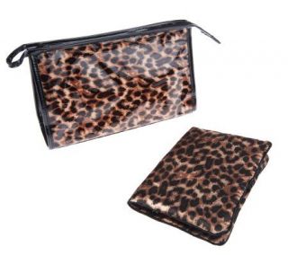 Dennis Basso Leopard Print Cosmetic Bag & Jewelry Roll Gift Set