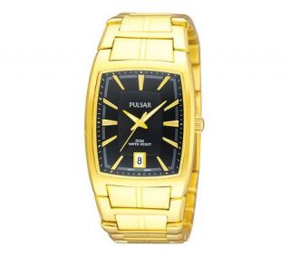 Pulsar Mens Goldtone Dress Watch with Black Dial —