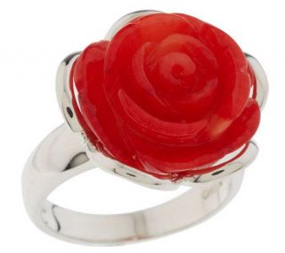 Sterling Carved Coral Rose Ring —