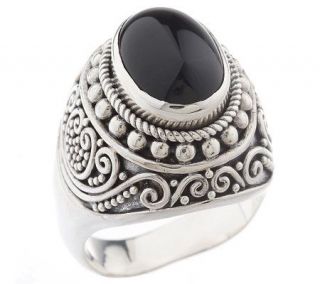 Suarti Artisan Crafted Detailed Black Onyx Ring, SS —