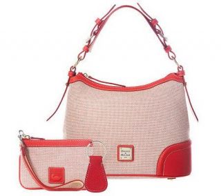 Dooney & Bourke Woven Hobo Bag with Leather Trim and Accessories 