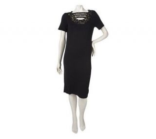 Linea by Louis DellOlio Knit Dress with Bead Detail   A222259