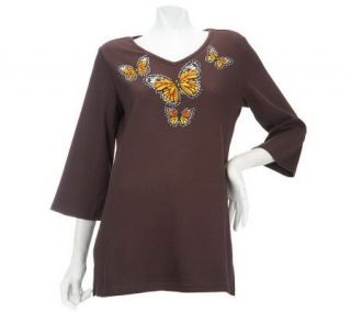 Quacker Factory Fall Flutter 3/4 Sleeve V Neck Tunic —