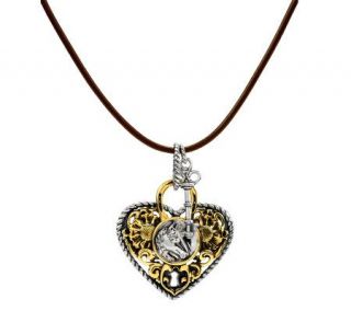 American West Sterling/Brass Heart and Key Horse Design Necklace 