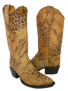  Brown Leather Leopard Spots Western Cowboy Boots Snip Toe