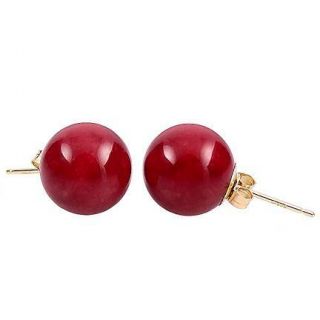 10mm italian red coral ball stud earrings 14k gold