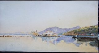 Schranz Watercolour Greece Corfu Sea View Mouse Island Circa 1850 1870