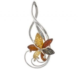 Artisan Crafted Sterling Colors of Amber Elongated Flower Pendant 