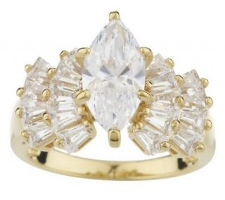 Diamonique Sterling or 14K Gold Clad Marquise and Baguette Ring