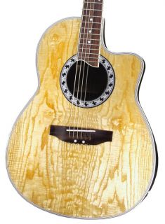  QUALITY SHALLOW BODY ASH TOP NATURAL FINISH ACOUSTIC ELECTRIC GUITAR