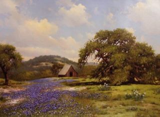 SLAUGHTER, Bluebonnets, Hill Country Barn, Canvas