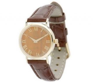 Vicence Ladies Gemstone Dial Watch w/ Leather Strap, 14K Gold