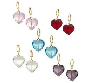 Set of 5 Faceted Heart Crystal Bead Lever Back Earrings —