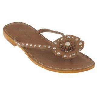 Makowsky Leather Studded Flower Thong Sandals —