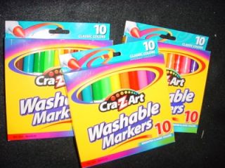 Lot of 3 10 Count Colors Crazart Washable Markers Kids School Supplies
