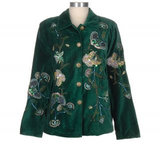 Indigo Moon Velveteen Jacket with Butterfly Embellishment —